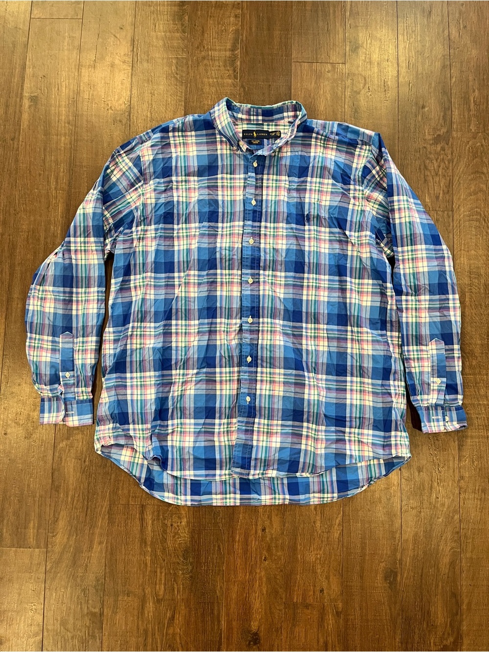 Polo Ralph Lauren Shirt Men 2XLT Multicolor Plaid Long Sleeve Butt. Down Stretch